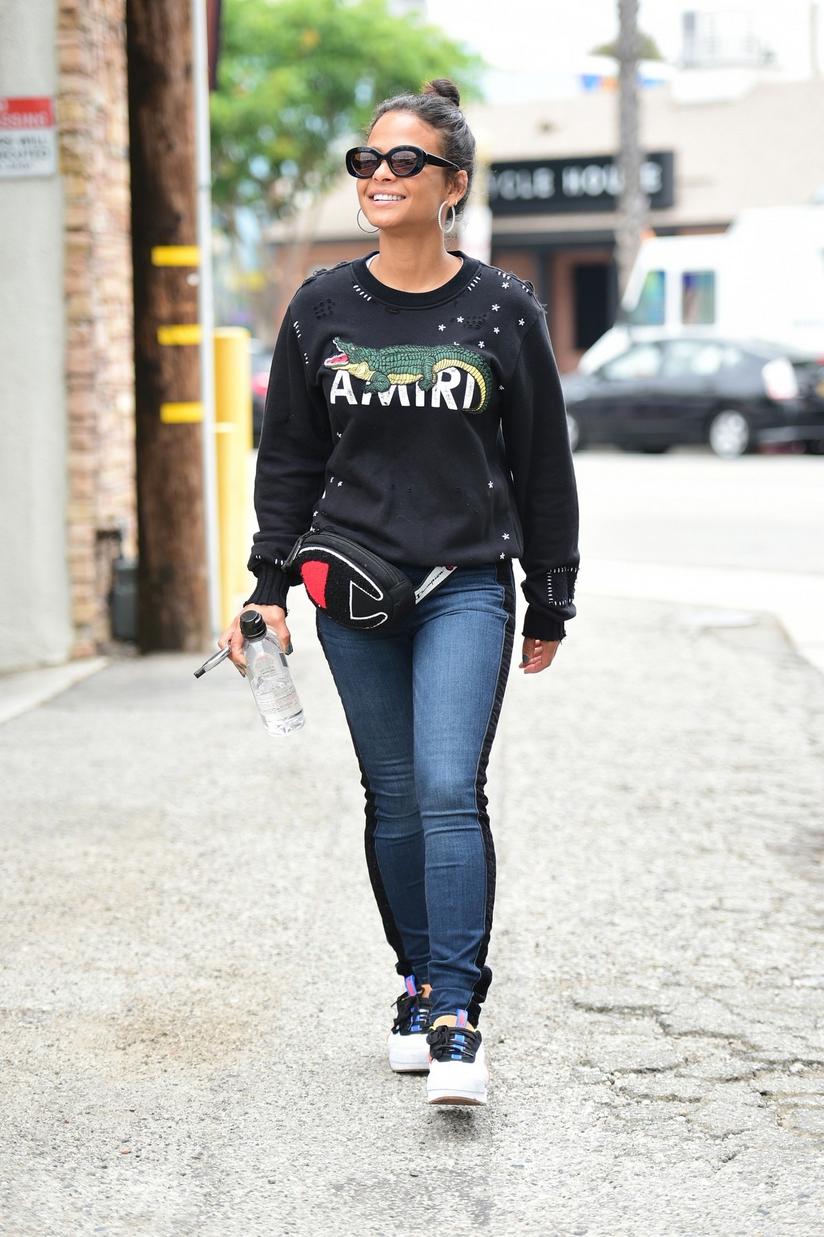 Christina Milian in Sweatshirt and Blue Denim Out in Los Angeles 2019/06/20