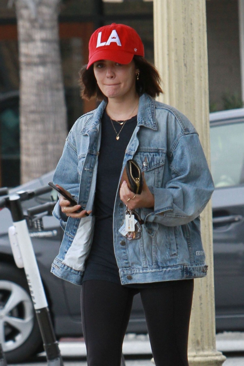 Lucy Hale in Denim Jacket with Jeggings Out for Coffee in Studio City 2019/06/18 11