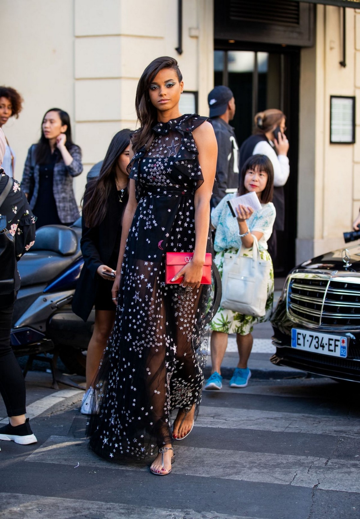 Ella Balinska in Beautiful Black Dress Leaves Valentino Show in Paris 2019/07/03