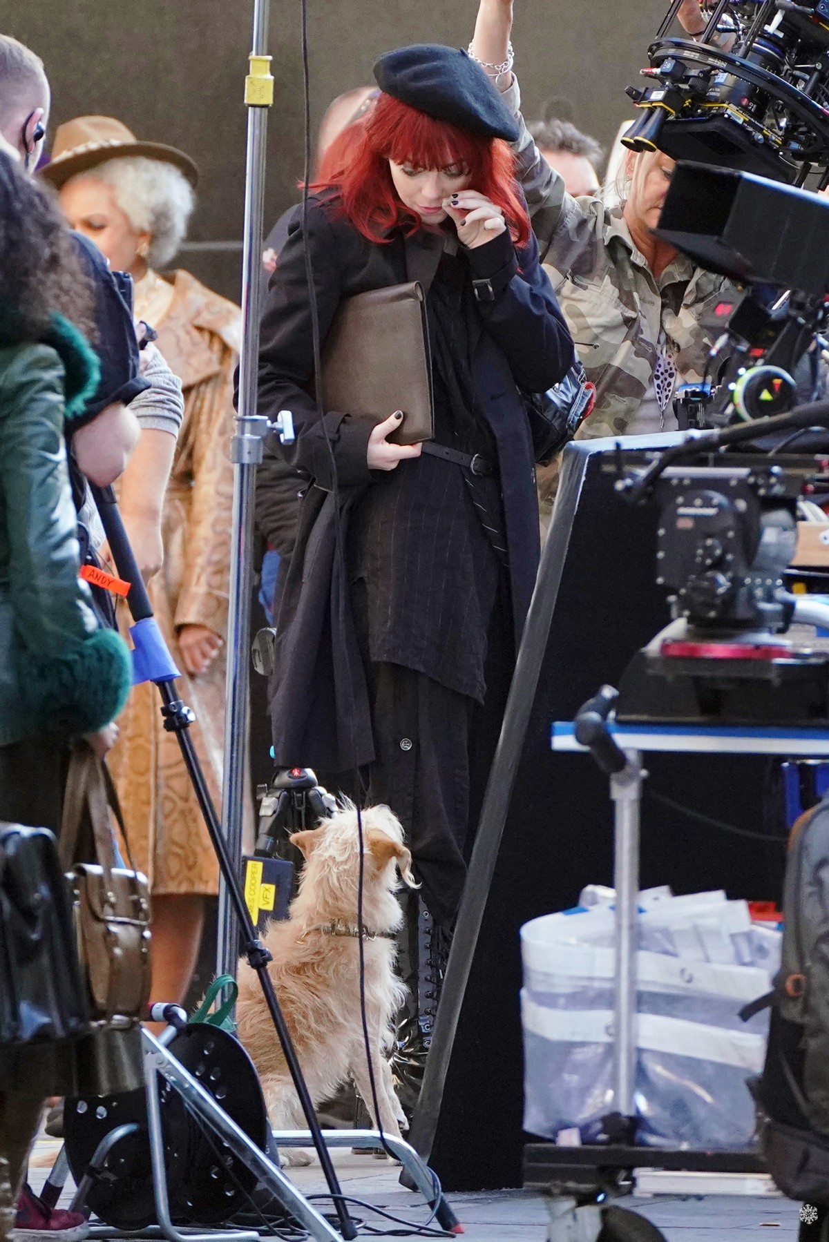 Emma Stone in Red Hair on the set of Cruella in London 2019/09/02