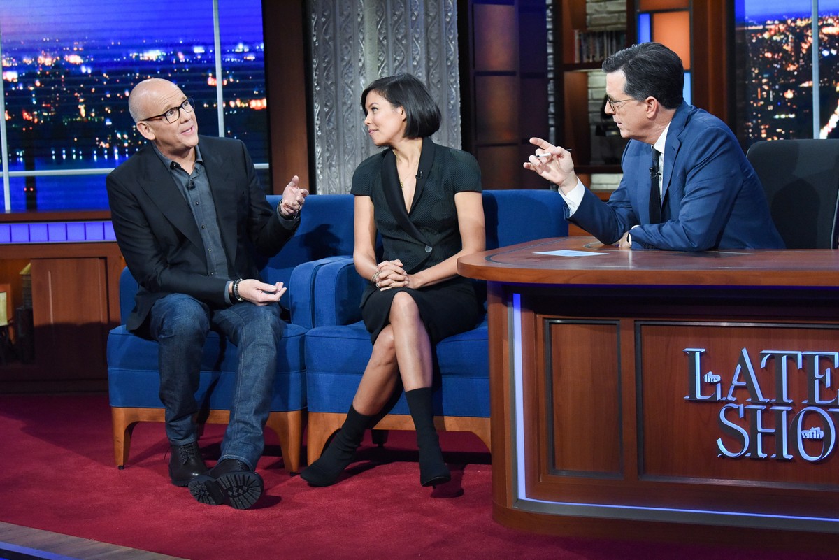 Alex Wagner and John Heilemann attend The Late Show with Stephen Colbert in Manhattan 2019/11/20