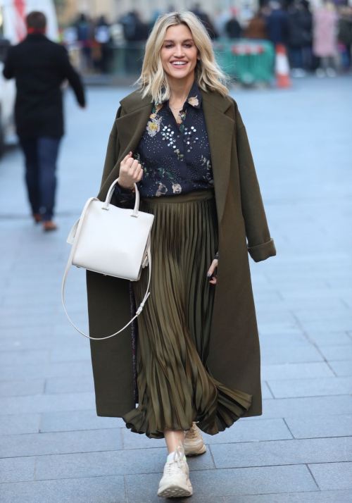 Ashley Roberts in olive plated skirt after her Heart Radio show in London 11/29/2019