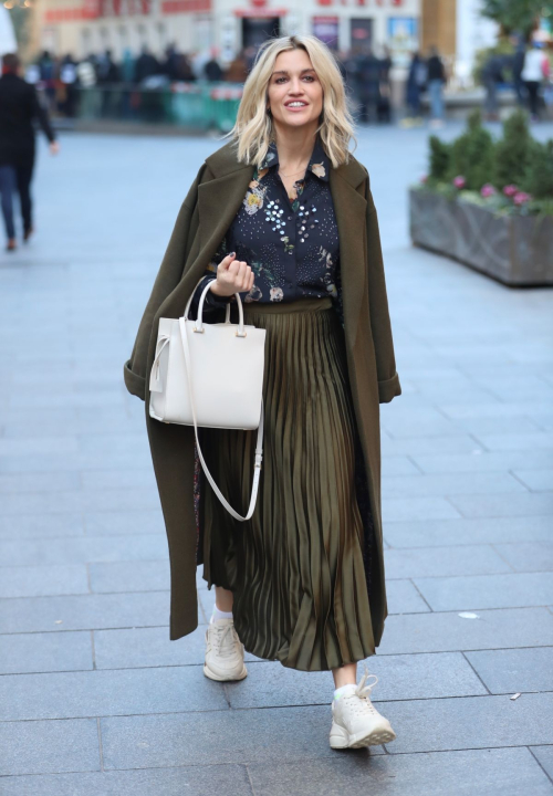 Ashley Roberts in olive plated skirt after her Heart Radio show in London 11/29/2019 6