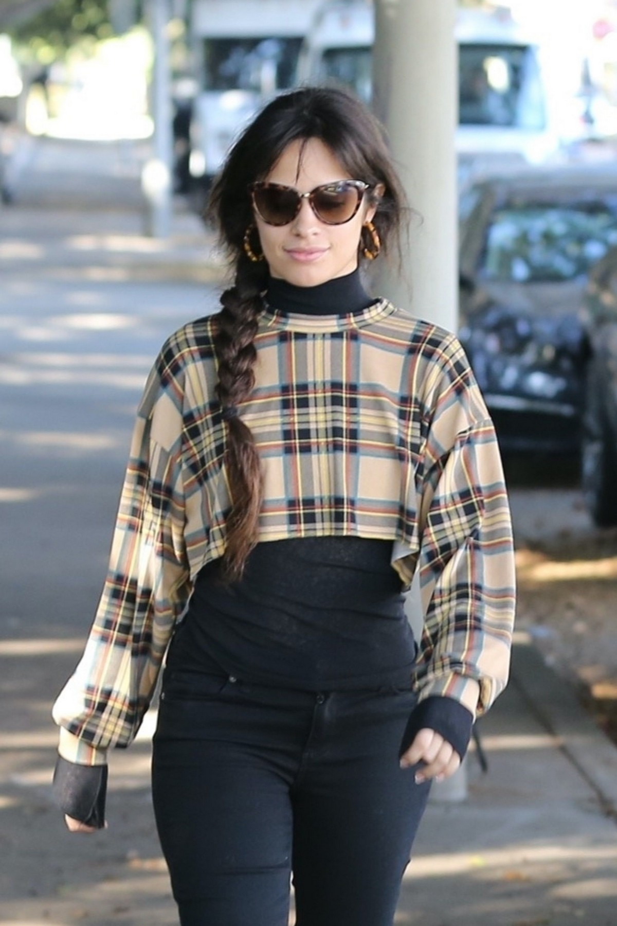 Camila Cabello seen in checked top and tights Out in West Hollywood 2019/11/06