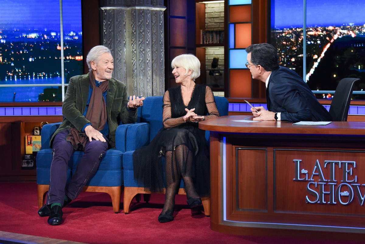 Helen Mirren and Ian McKellen attend The Late Show with Stephen Colbert in New York 2019/11/06