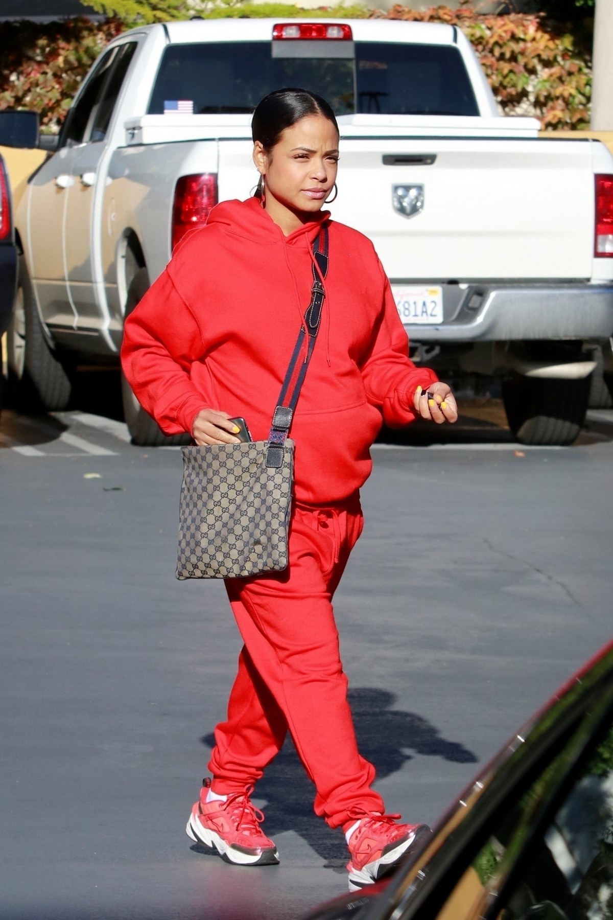 Christina Milian seen in red outfit at her Beignet Box outside in Studio City 2019/12/15