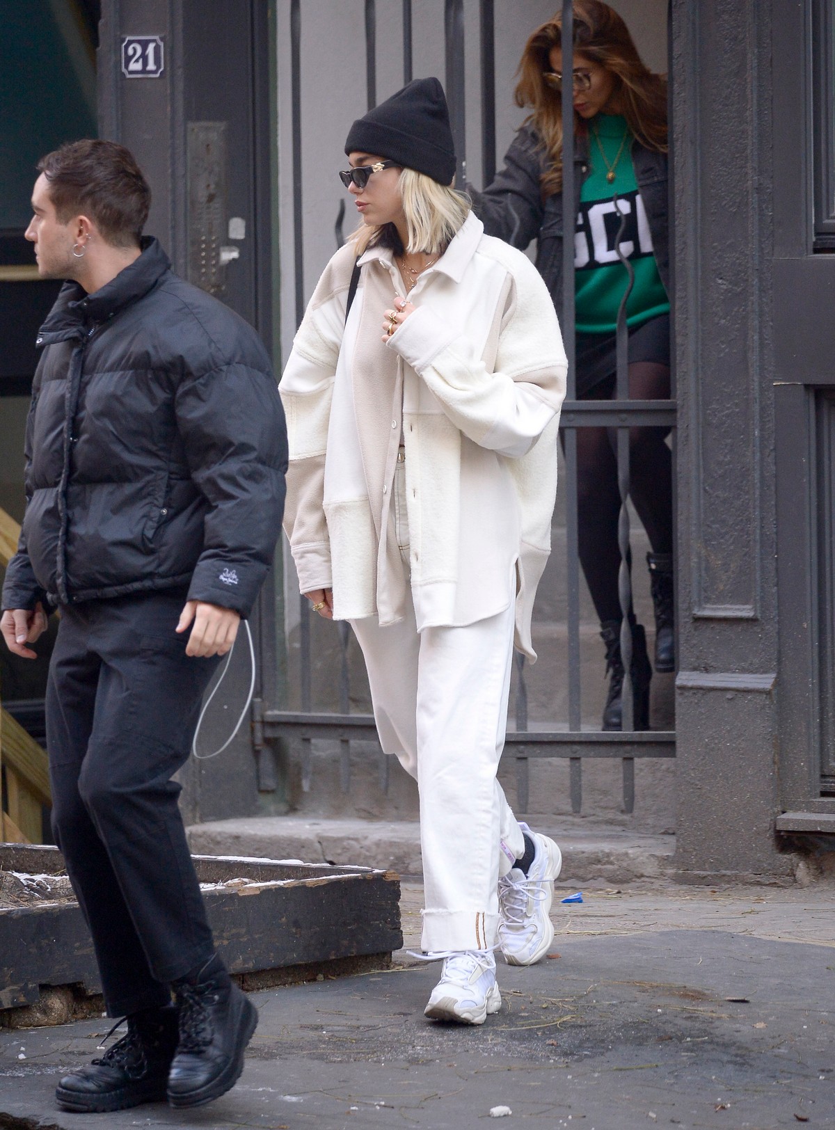 Dua Lipa in white outfit out and about in New York City 2019/12/19