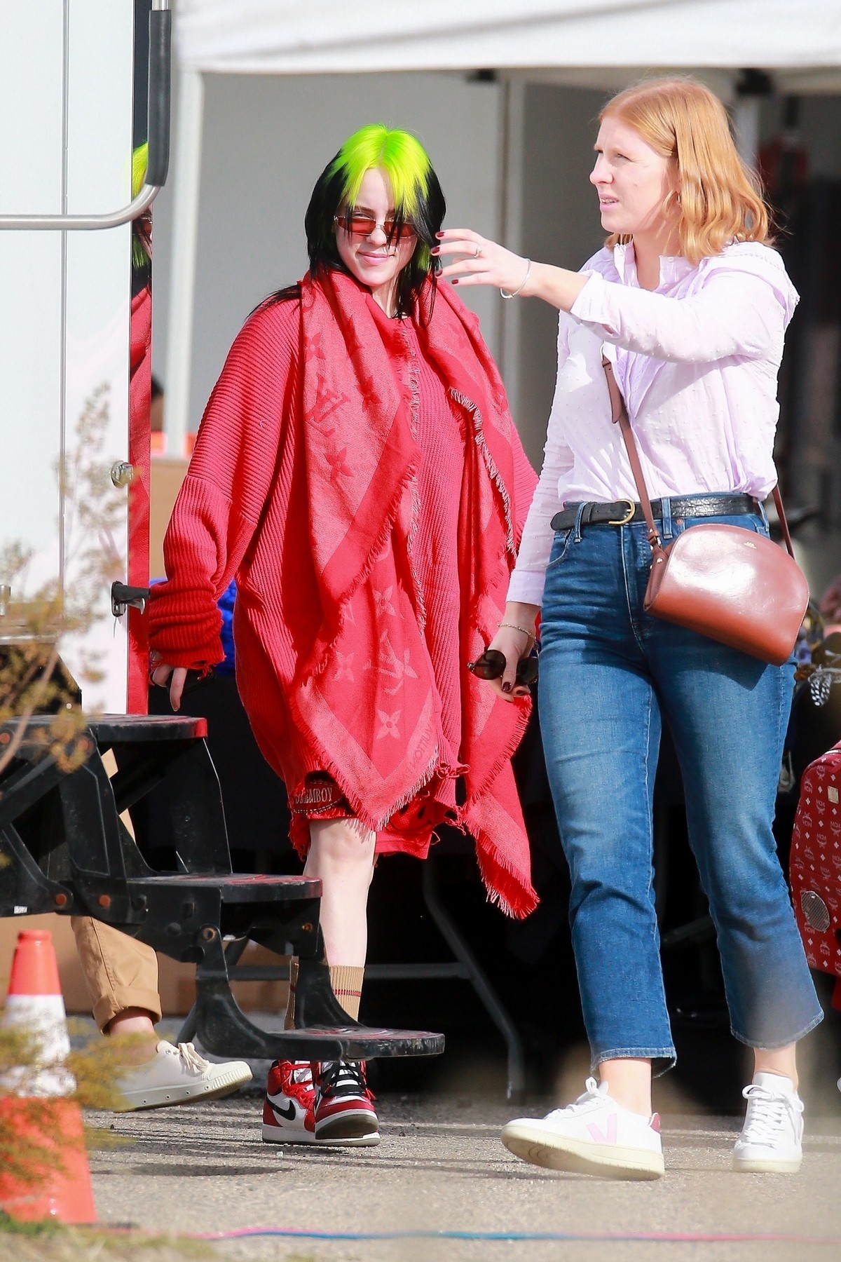 Billie Eilish in Red look during Photoshoot in Los Angeles 2020/01/30