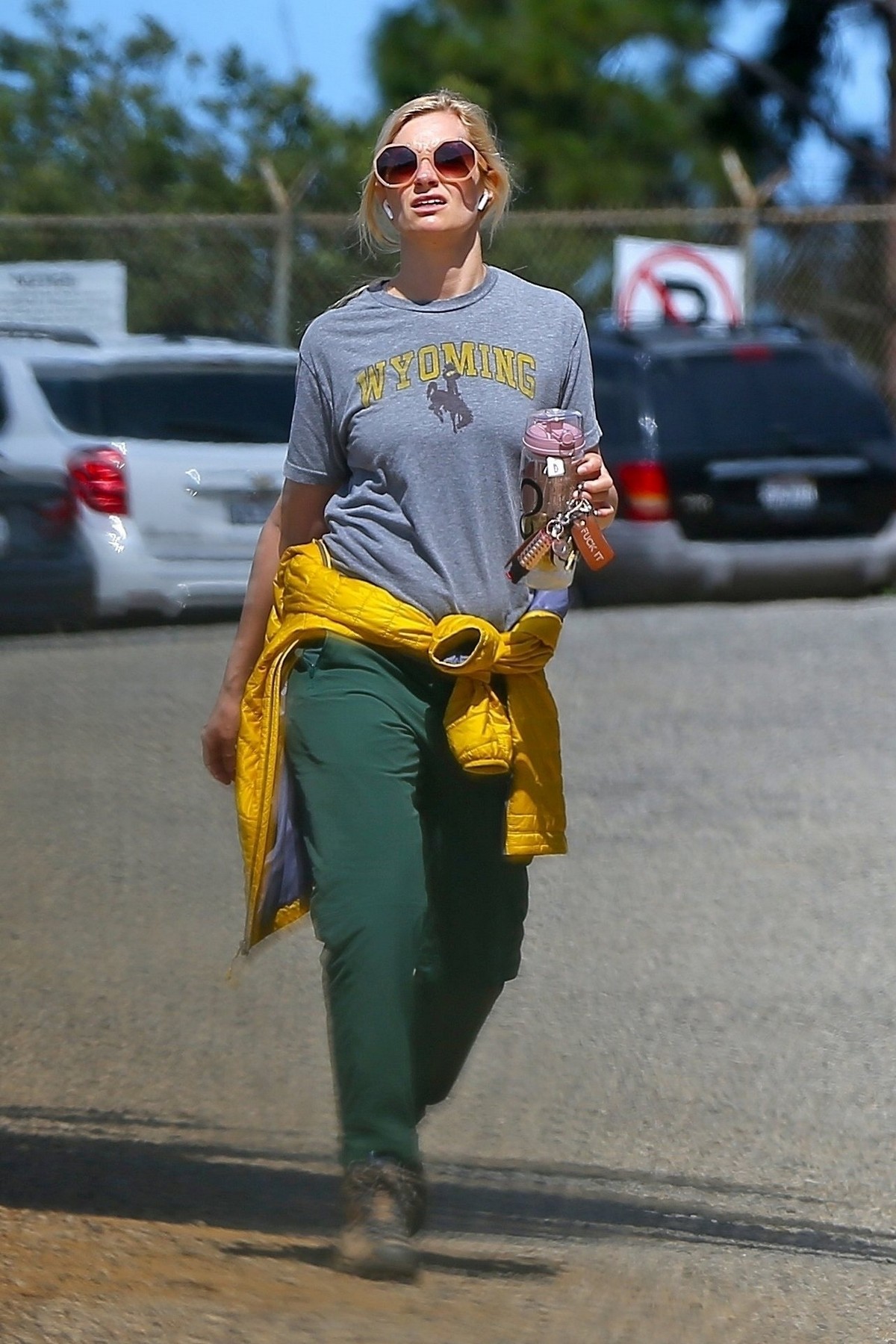 Beth Behrs in Grey T-Shirt and Green Pants in the Hollywood Hills 2020/03/28