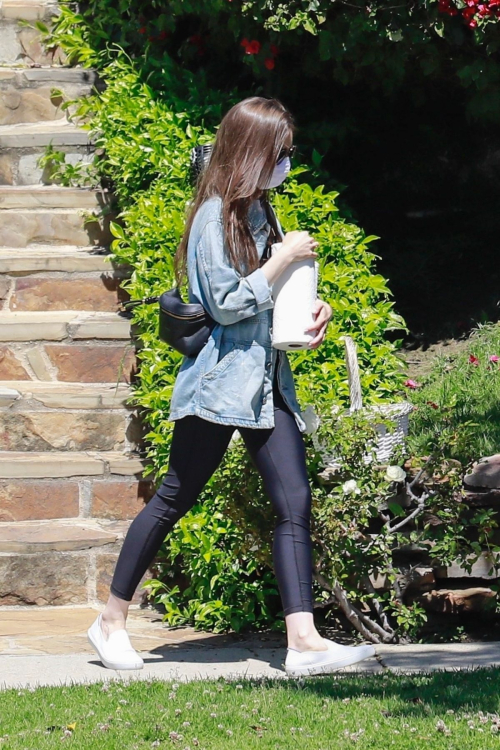 Lily Collins carry some toilet paper rolls visiting a family member in Los Angeles 2020/04/15 4