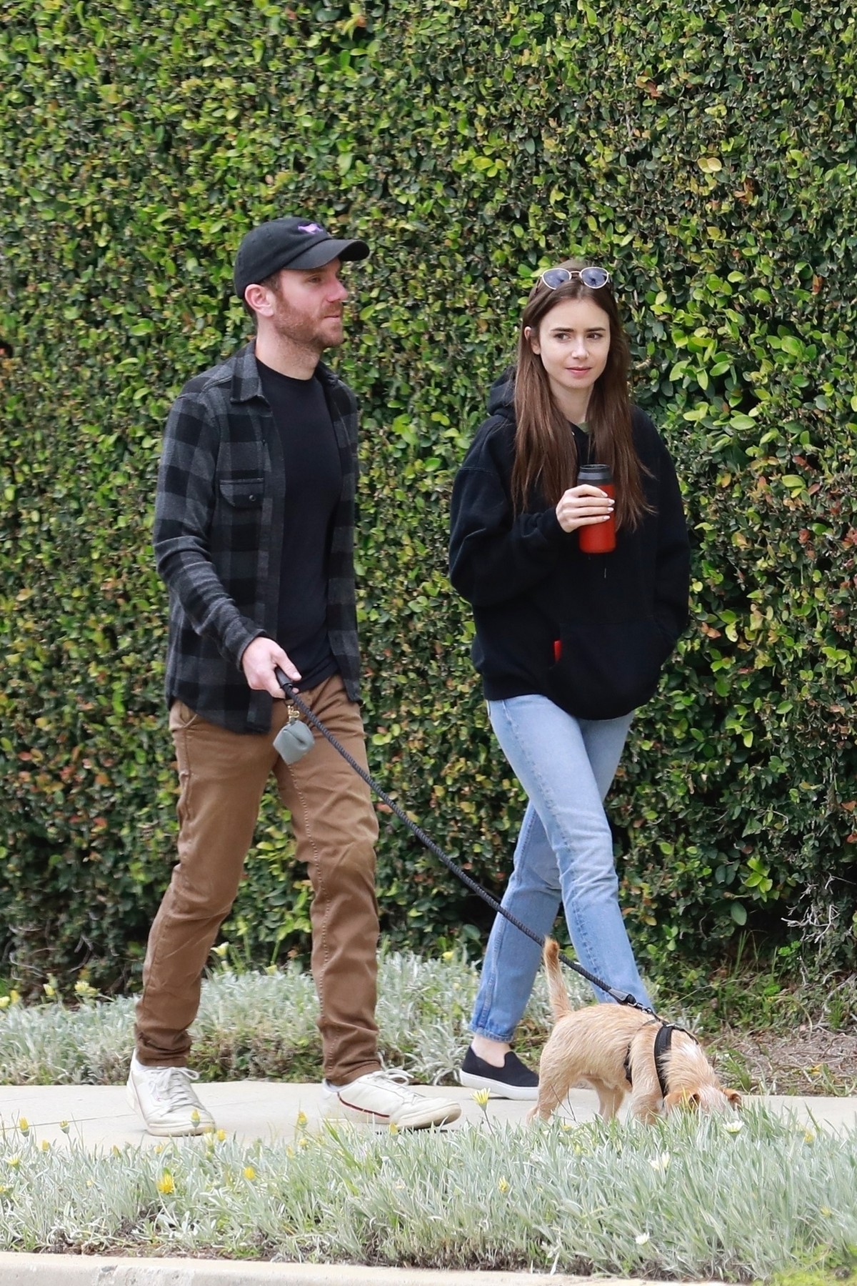 Lily Collins out for a walk with her boyfriend in Beverly Hills, California 2020/04/04