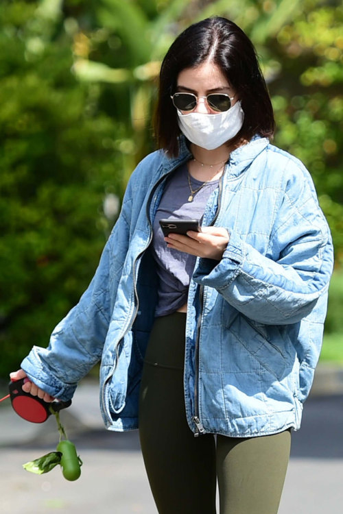 Lucy Hale follows mask during walks her dog Elvis in Los Angeles 2020/04/13 2