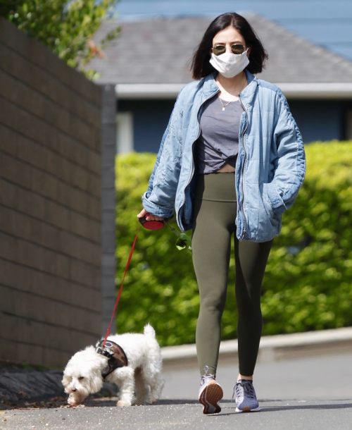 Lucy Hale follows mask during walks her dog Elvis in Los Angeles 2020/04/13 12