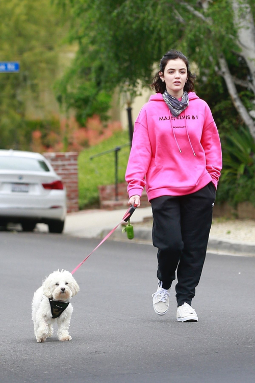 Lucy Hale for a walk on Easter Sunday with her sister and her dog in Studio City 2020/04/12 4