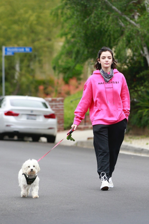 Lucy Hale for a walk on Easter Sunday with her sister and her dog in Studio City 2020/04/12 1