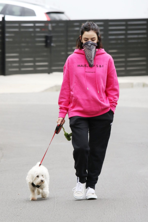 Lucy Hale for a walk on Easter Sunday with her sister and her dog in Studio City 2020/04/12 5