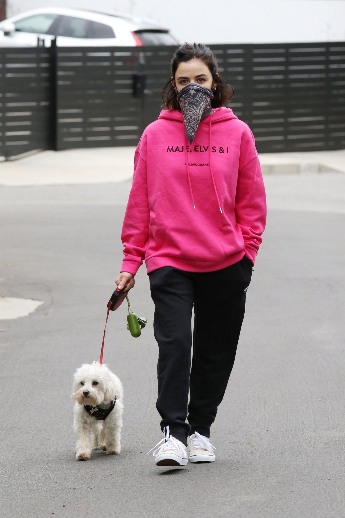 Lucy Hale for a walk on Easter Sunday with her sister and her dog in Studio City 2020/04/12