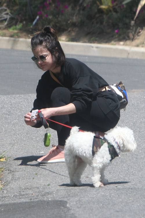 Lucy Hale for a walk with her dog Elvis in Los Angeles 2020/04/01 2