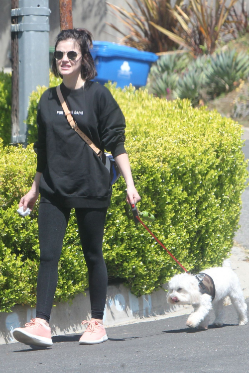 Lucy Hale for a walk with her dog Elvis in Los Angeles 2020/04/01 11