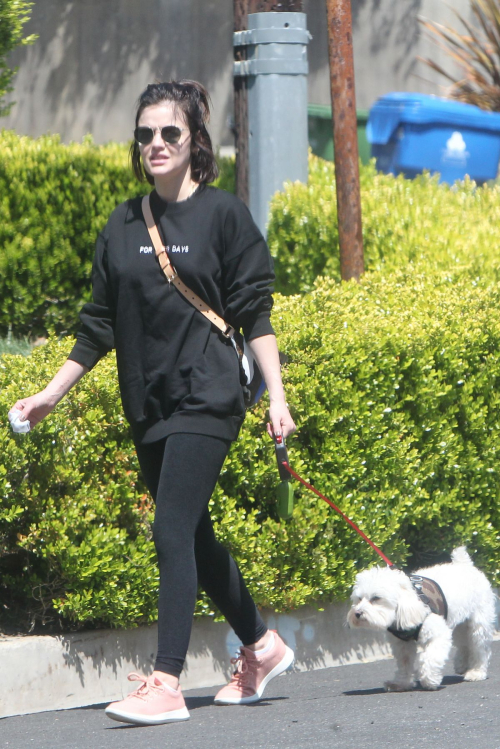 Lucy Hale for a walk with her dog Elvis in Los Angeles 2020/04/01 12