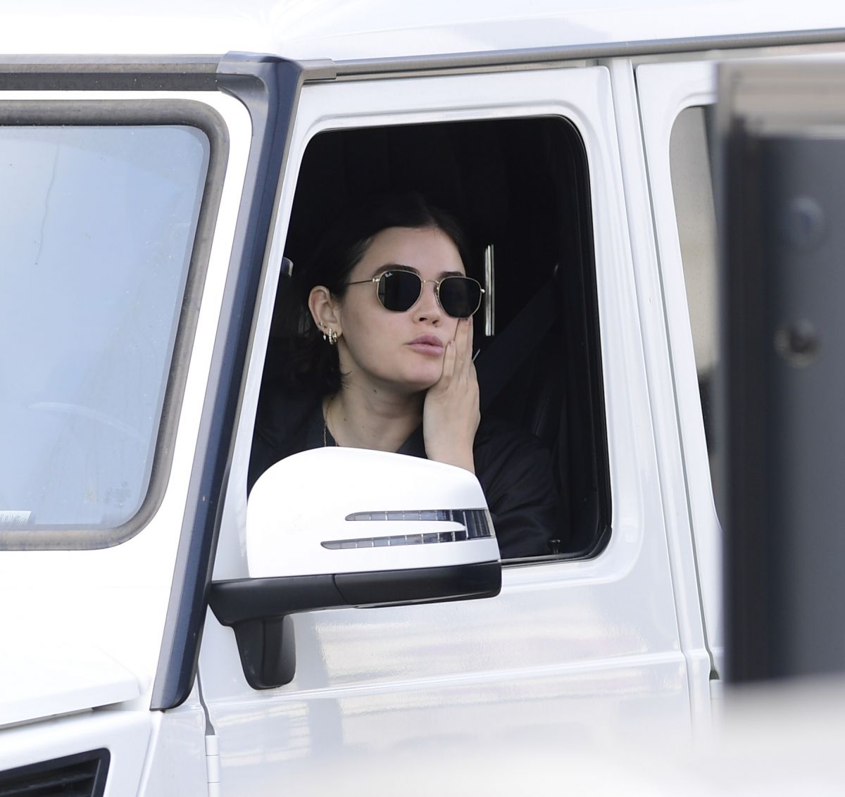 Lucy Hale goes Starbucks at the drive in Los Angeles 2020/04/04