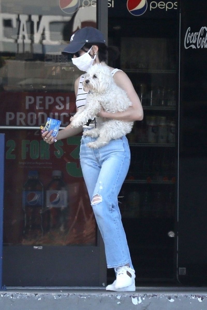 Lucy Hale in lining tank top at the Gas Station in Beverly Hills 2020/04/14