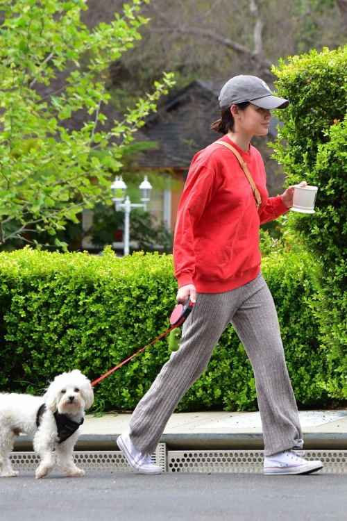 Lucy Hale out for walking her dog Elvis in Los Angeles 2020/04/08 2