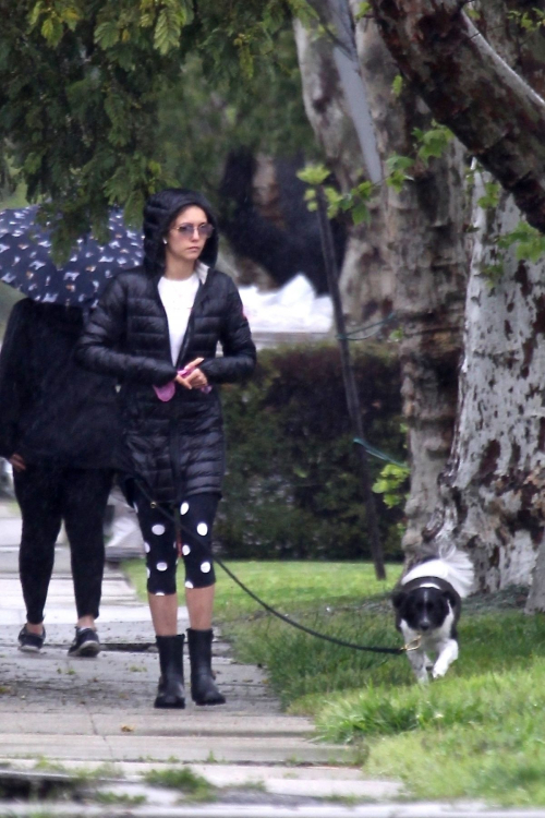 Nina Dobrev walk with her dog out in West Hollywood 2020/04/11