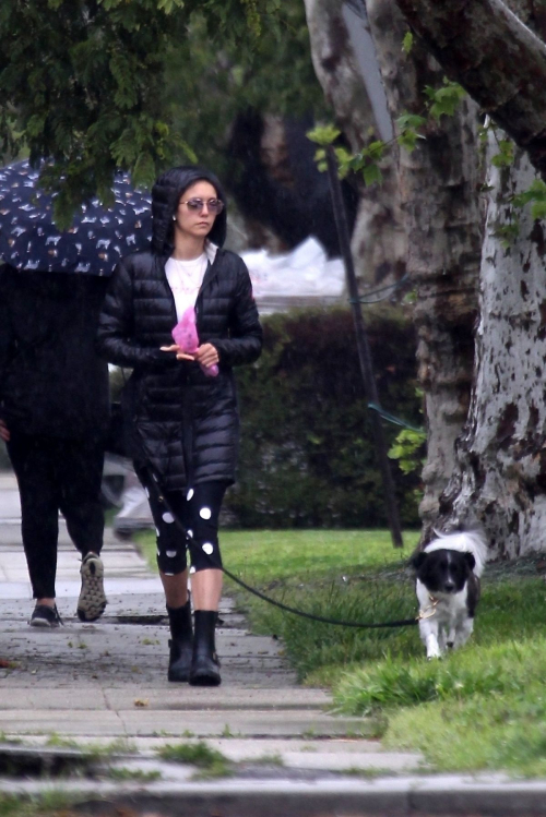 Nina Dobrev walk with her dog out in West Hollywood 2020/04/11 10