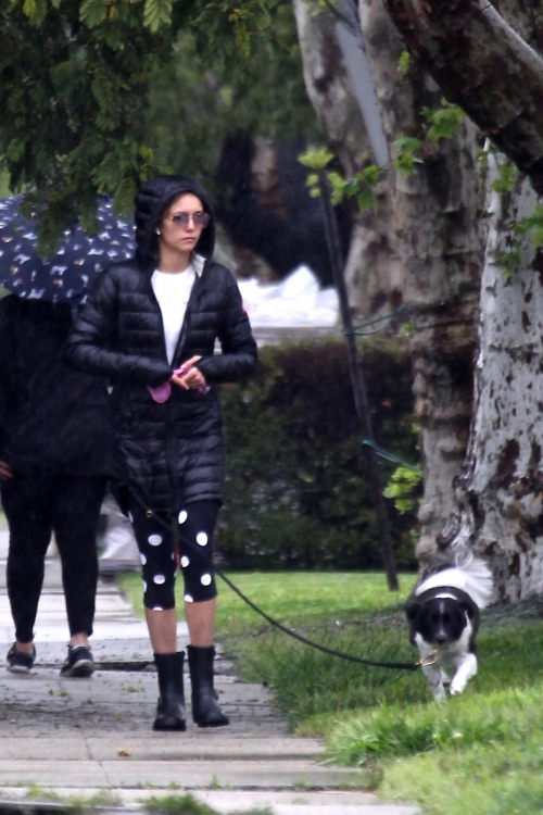 Nina Dobrev walk with her dog out in West Hollywood 2020/04/11 2