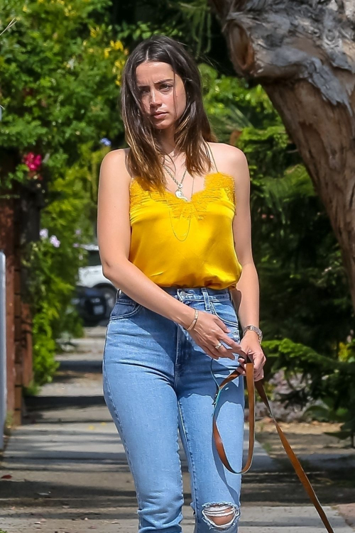 Ana De Armas seen in Yellow Top During a morning walk with her dog in California 2020/05/09 10