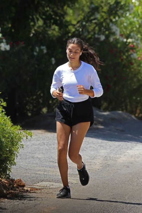 Shanina Shaik in White Full Sleeve Top and Black Shorts During Jogging 2020/06/02 5