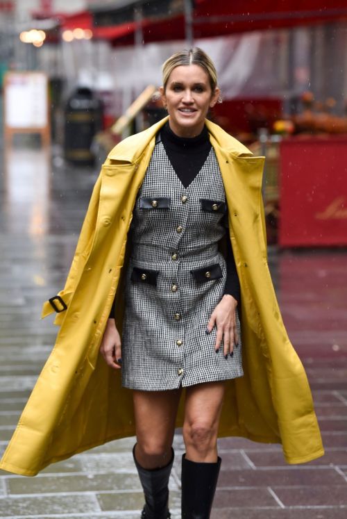 Ashley Roberts in Yellow Long Coat Leaves Global Radio in London 2020/10/29