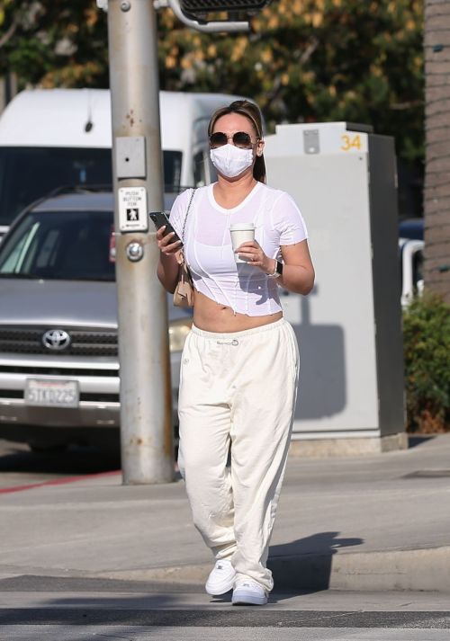 Dorothy Wang in White Stylish Top and Bottom Out for Coffee in Beverly Hills 2020/10/28