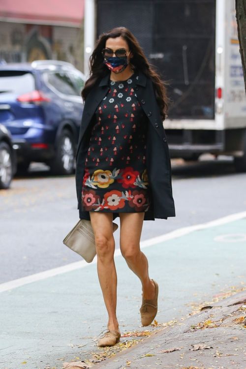 Famke Janssen flashes legs in a Floral Mini Dress Out in New York 2020/10/22