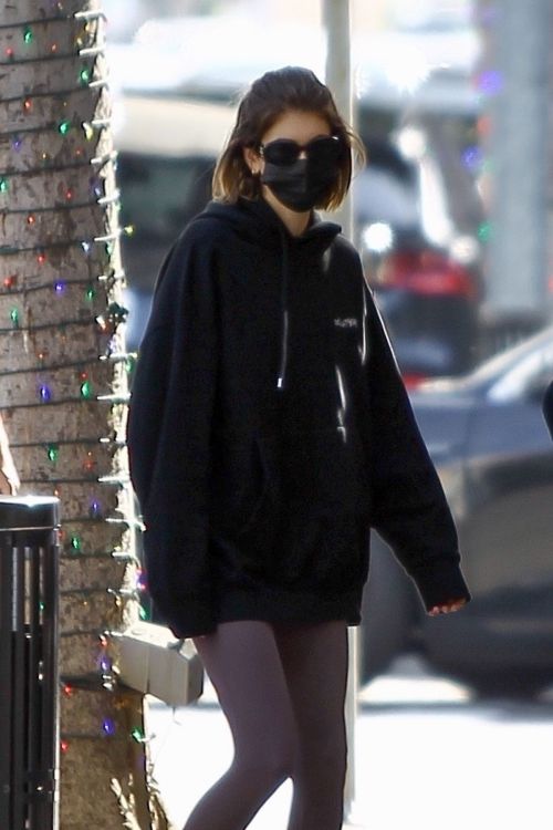 Kaia Jordan Gerber in Black Sweatshirt with Tights Out in Beverly Hills 2020/11/21