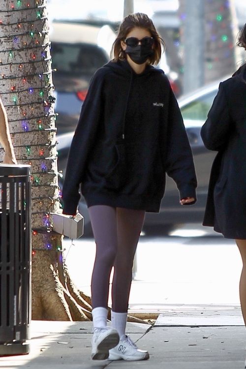 Kaia Jordan Gerber in Black Sweatshirt with Tights Out in Beverly Hills 2020/11/21 2