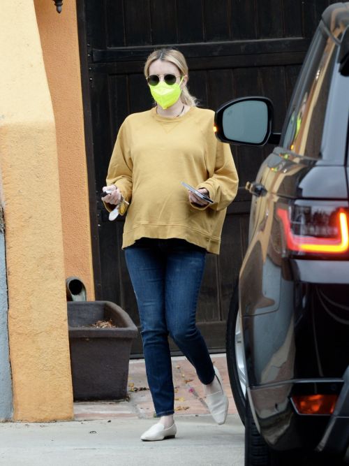 Pregnant Emma Roberts in Mellow Color Top with Dark Jeans Out in Los Angeles 2020/11/23 3