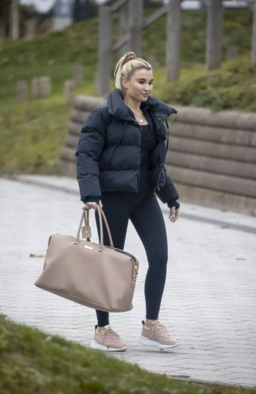 Billie Faiers in Black Puffer Jacket with Tights Leaves Slough Ice Rink 12/02/2020 2