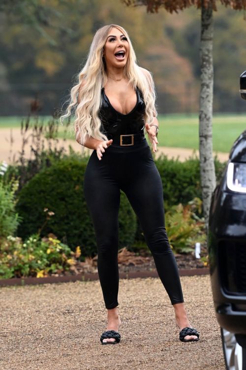Chloe Ferry flashes her cleavage on the Set of Celebs Go Dating in Sussex 11/23/2020 11