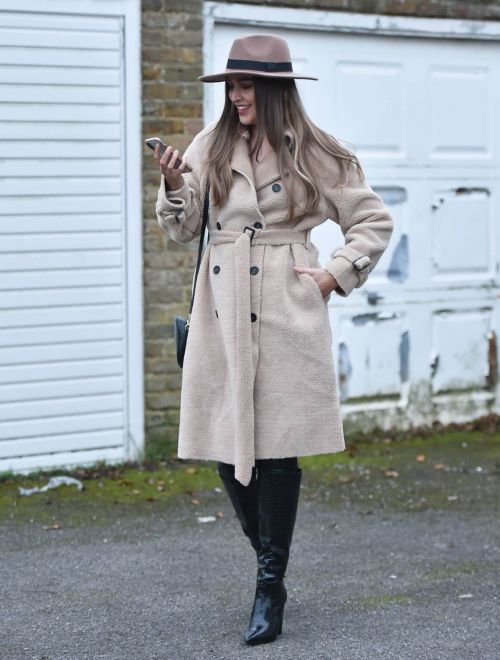 Chloe Ross in Long Coat with Boots After Leaves a Photoshoot in London 11/30/2020 1