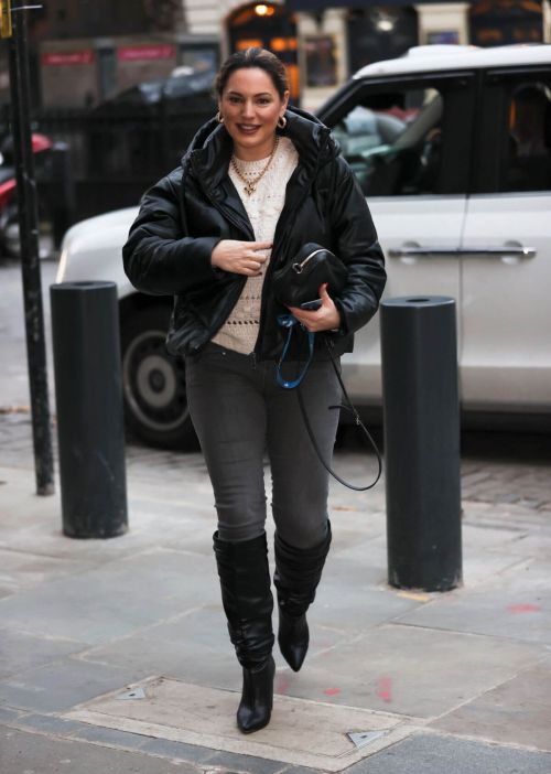 Kelly Brook in Black Puffer Jacket with Long Boots at Heart Radio in London 11/25/2020 1