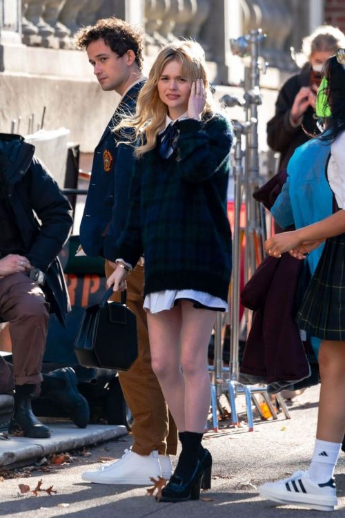 Whitney Peak and Emily Alyn Lind on the Set of Gossip Girl in New York 11/23/2020 1