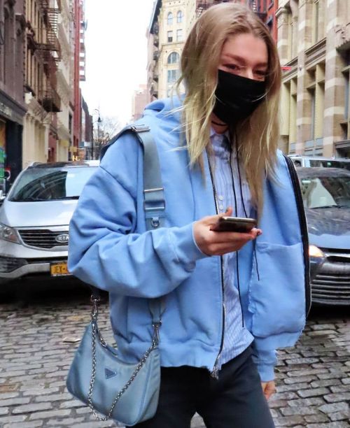 Hunter Schafer in Light Blue Jacket Out and About in New York 02/11/2021 2