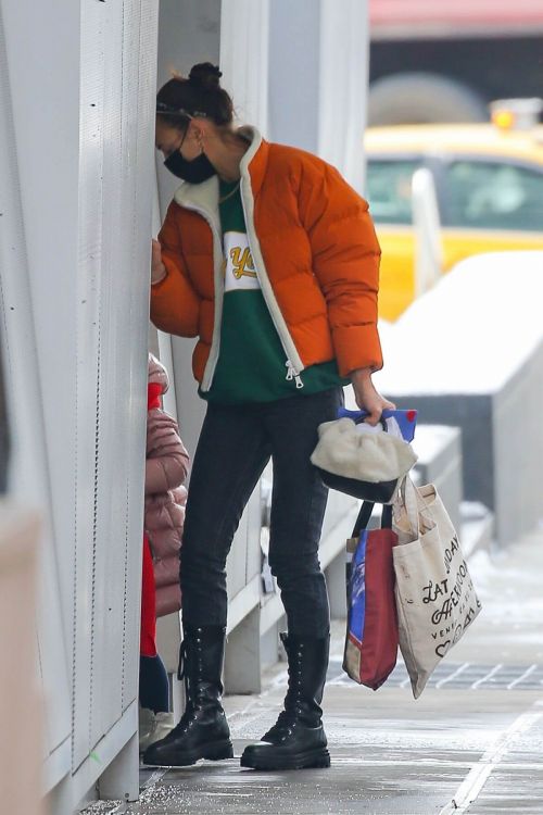 Irina Shayk in Orange Puffer Jacket Out Shopping in New York 02/11/2021 2