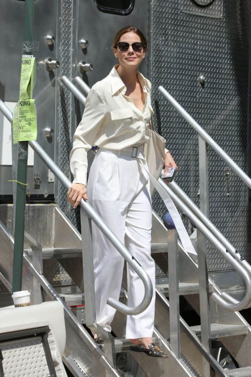 Michelle Monaghan in White Shirt and Pants on the Set of Nanny in New York 06/29/2021 1
