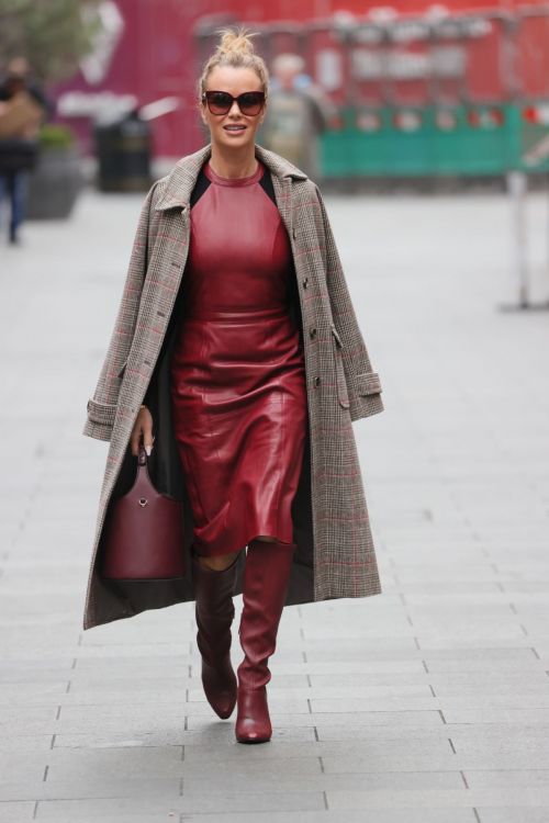 Amanda Holden in Red Leather Outfit with Long Boots at Heart Radio in London 11/19/2021 2