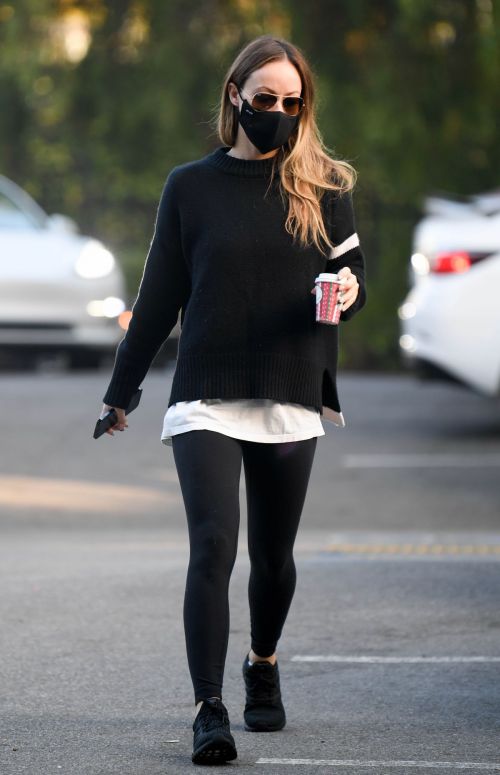 Olivia Wilde in Black Sweater with Tights Out for Coffee in Los Angeles 11/05/2021 3
