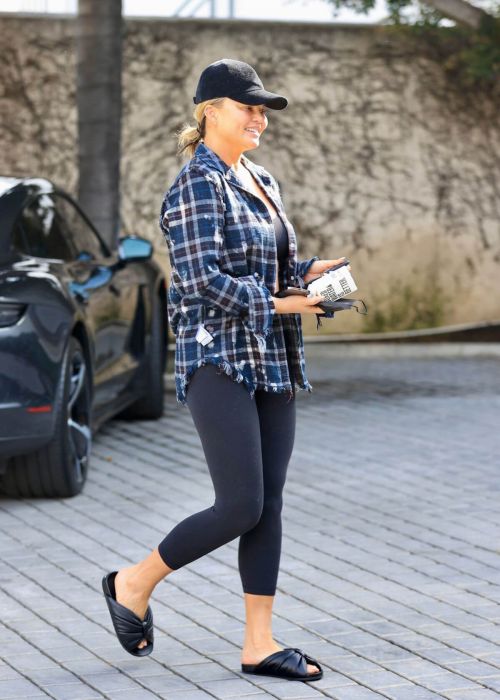 Chrissy Teigen in Checked Shirt with Tights Day Out in Los Angeles 3