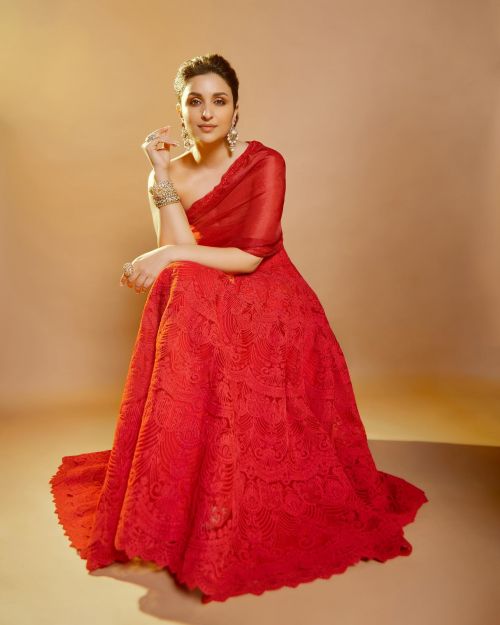 Parineeti Chopra Photoshoot in One-side Off Shoulder Red Dress, March 2022 1